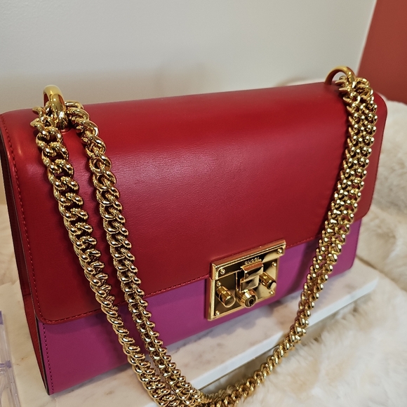 Gucci Linea Red/Pink Padlock Leather Shoulder Bag Medium - Picture 3 of 7